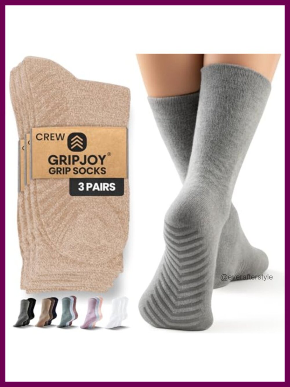 Non-Slip Gripper Crew Socks 3 Pairs Cotton Blend Yoga Stability